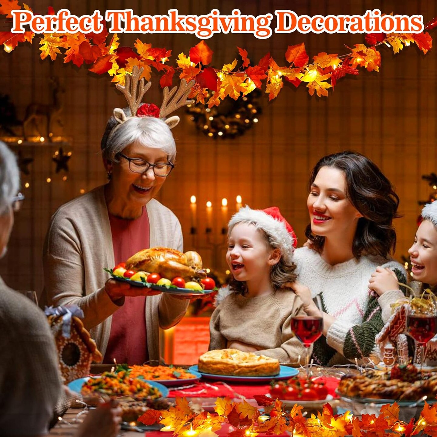 23.6ft Lighted Fall Garland with 80 LED Maple Leaves – Autumn Decorations for Home, Halloween & Thanksgiving. Perfect for Outdoor Harvest Decor.