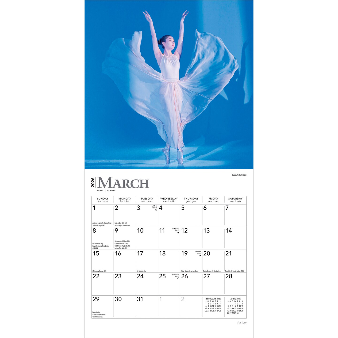 Ballet | 2026 7 x 14 Inch (Hanging) Monthly Mini Wall Calendar