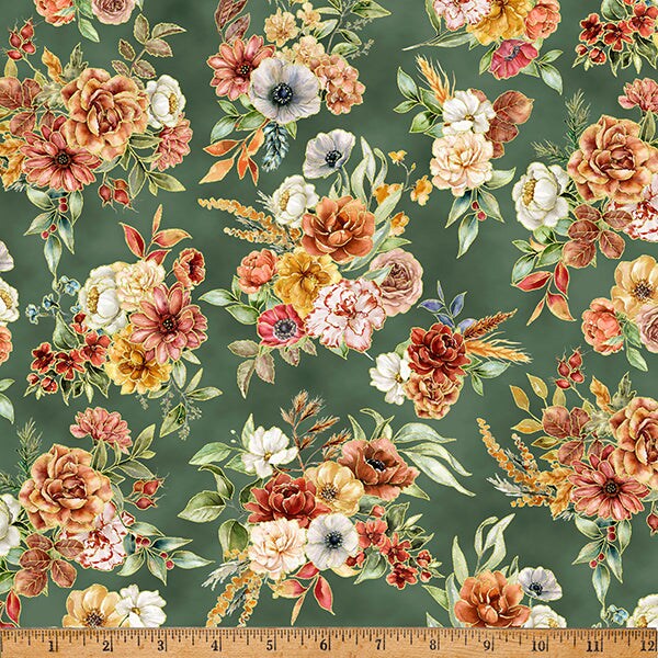 Fabric Hoffman Sage Floral Bunches Harvest Bouquet by the Quarter Yard X5543-77
