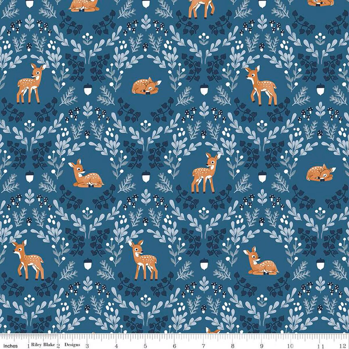 Fabric Riley Blake Blue Wild Fawns Twilight Creatures by the Quarter Yard C15361-BLUE