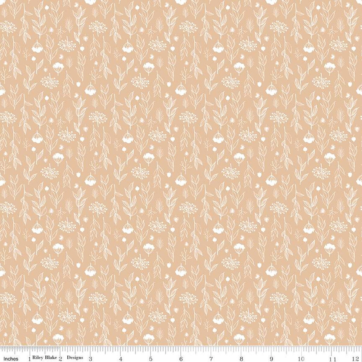 Fabric Riley Blake Beige Floral Silhouette Evening on the Prairie by the Quarter Yard C16748-BEIGE