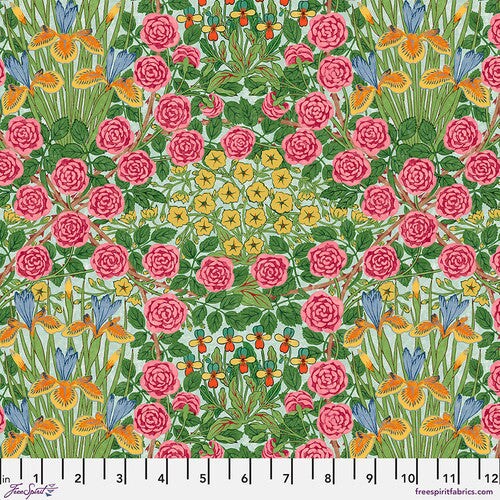 Fabric FreeSpirit Morris & Co. Seaglass Campanula Bedford Park by the Quarter Yard PWWM142.SEAGLASS