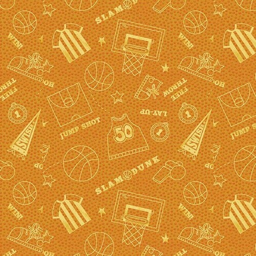 Fabric Henry Glass Orange Basketball Elements by the Quarter Yard Q-1433-35