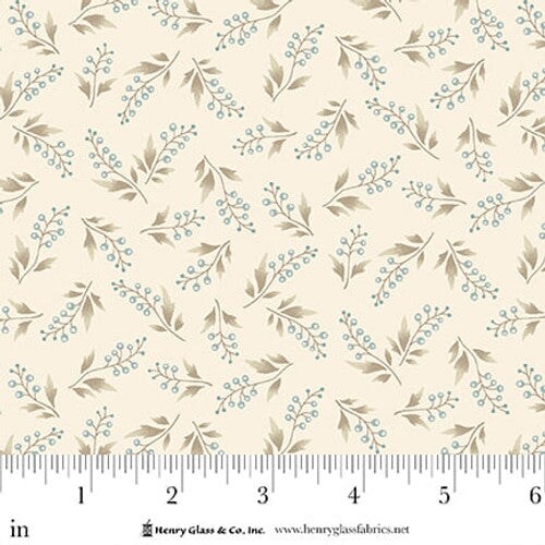 Fabric Henry Glass Cream Blue Trailing Berry Vines Simply Charming by the Quarter Yard 3502-47
