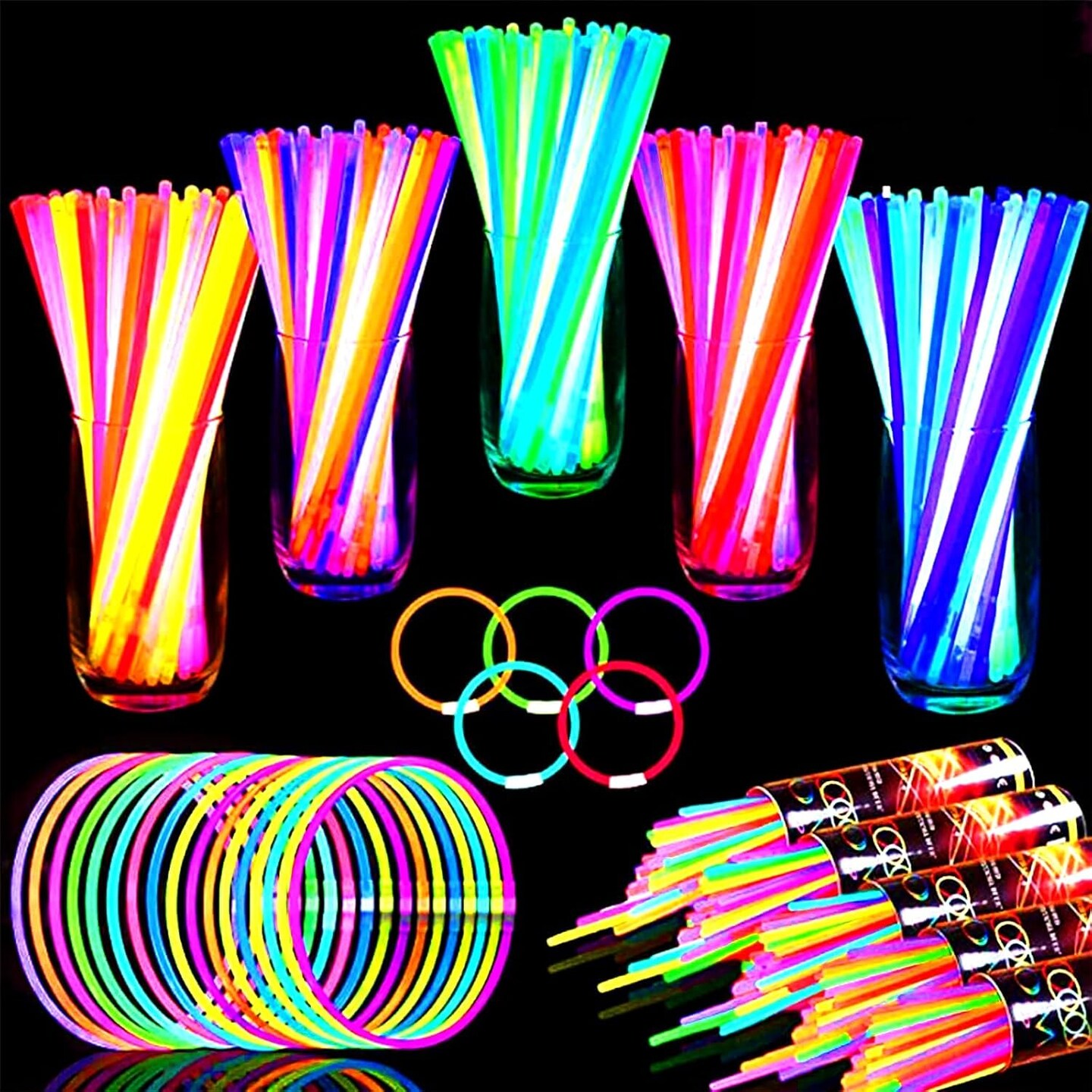 500 Pack Ultra Bright Glow Sticks Bulk Party Pack Glow In The Dark Party Supplies Glow Sticks Necklaces Bracelets with Connectors 8" Glowsticks Light Up Toy Graduation Birthday Wedding Pool Patriotic