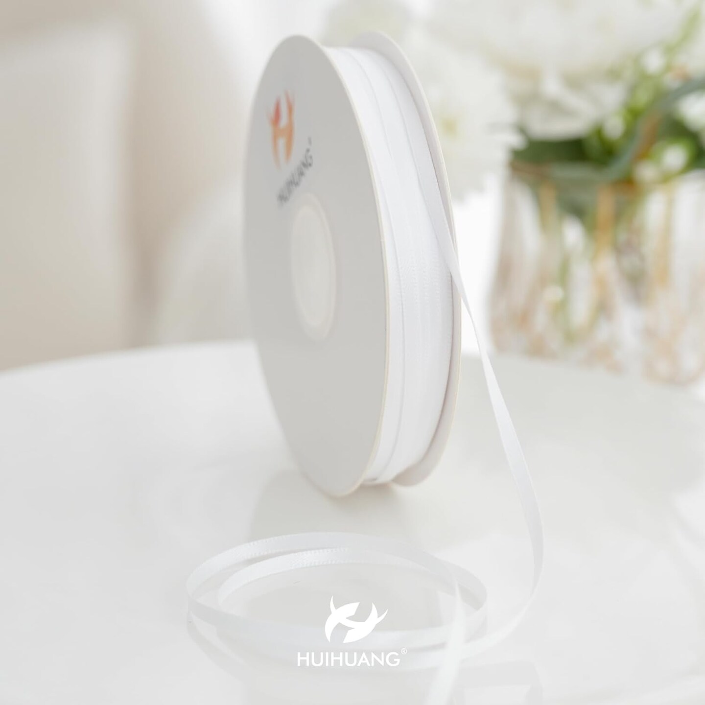 Solid Color Satin Ribbon 1/8 inch x 100 Yards Roll Ribbon for Crafts (White)