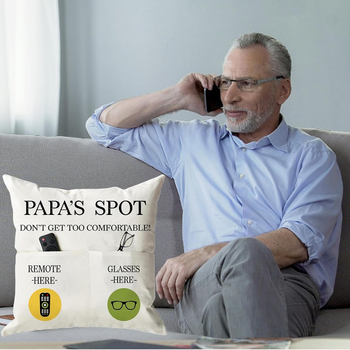 Papa Gifts Throw Pillow Case, Papa&#x27;s Spot Throw Pillow Covers 18 x 18 Inch,Birthday Christmas Thanksgiving Day Gifts for Papa Stepdad 2-Pocket