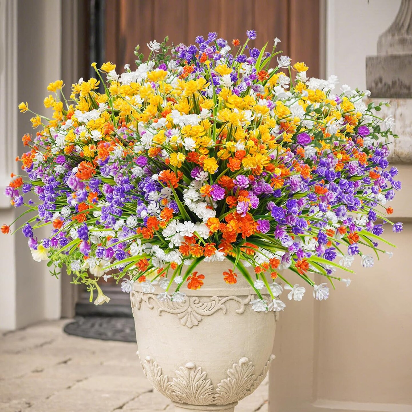 24-Bundle Artificial Outdoor Flowers – UV-Resistant Faux Plastic Plants and Shrubs for Garden, Window Boxes, Patio, and Indoor/Outdoor Home Decor