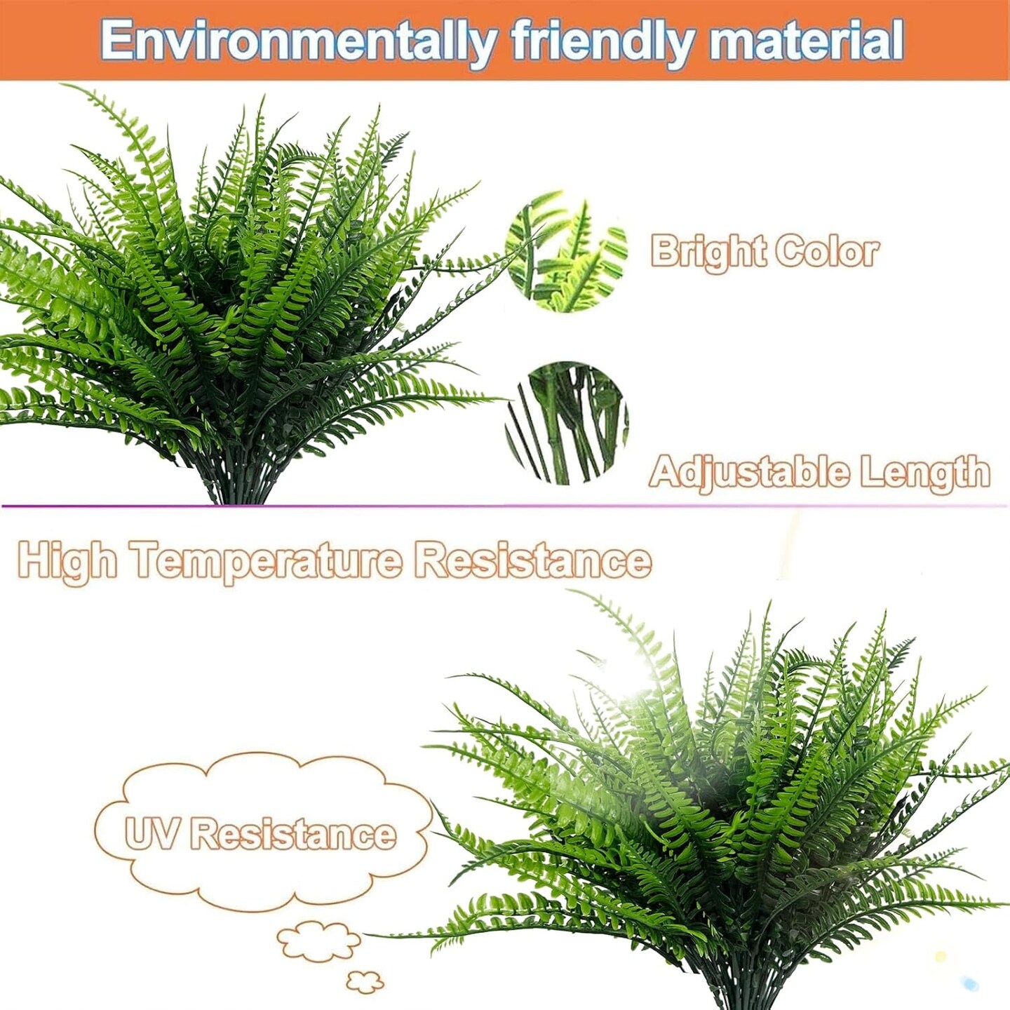 20 Bundles Artificial Plants Outdoor Faux Boston Fern Summer Decor Fake Plants UV Resistant Plastic Greenery Shrubs Artificial Fake Flowers Outside Indoor for Spring Home Gardens Patio Yards