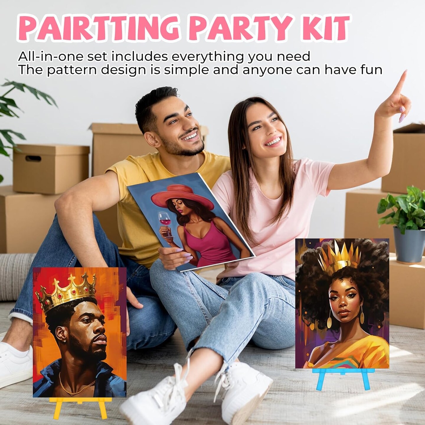 10 Set Pre Printed Canvas Pre Drawn Canvas Painting with Easel Kits 5" x 7" Outline Painting Panels for Beginners, DIY Craft Project, Party Favor, Home Decors