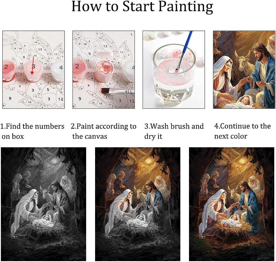 Nativity Scene Paint by Number Kit for Adults Canvas,Christmas Jesus Born Paint by Numbers for Adults Beginners Canvas, Christian Religious Painting by Numbers for Gift Decor - 16x20Inch