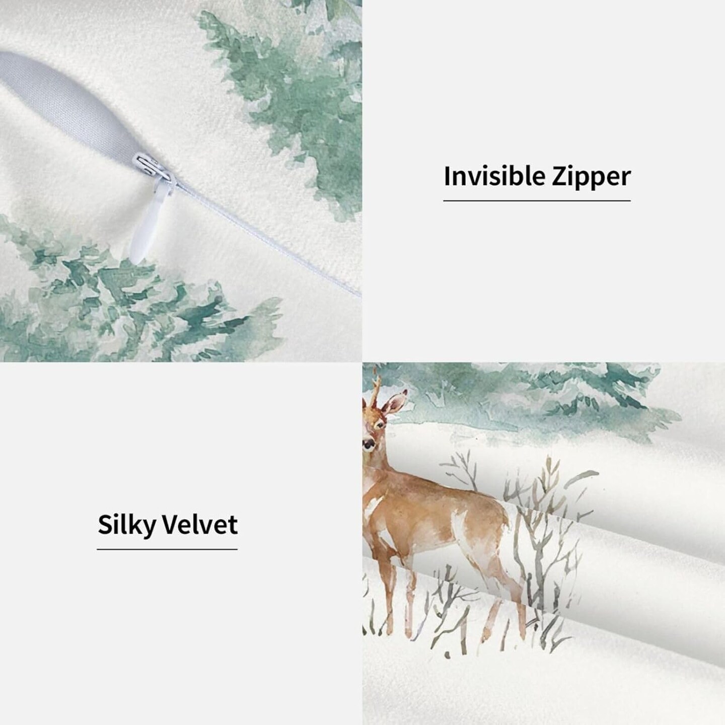 Rustic Deer Pillow Covers 16 X 16 Set of 2 Holiday Winter Throw Pillow Covers Nature Forest Snow Christmas Tree Decorative Pillowcase Square Cushion Cover Decor for Home Couch Sofa Bedding