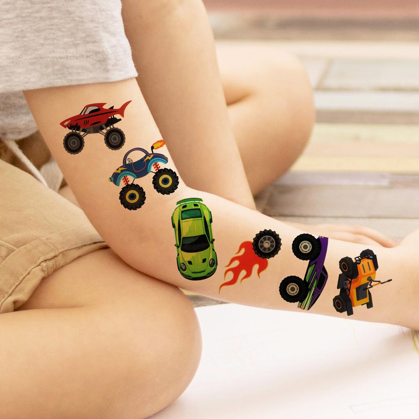 Wrapables Waterproof Temporary Tattoos for Children, 20 Sheets, Vehicles
