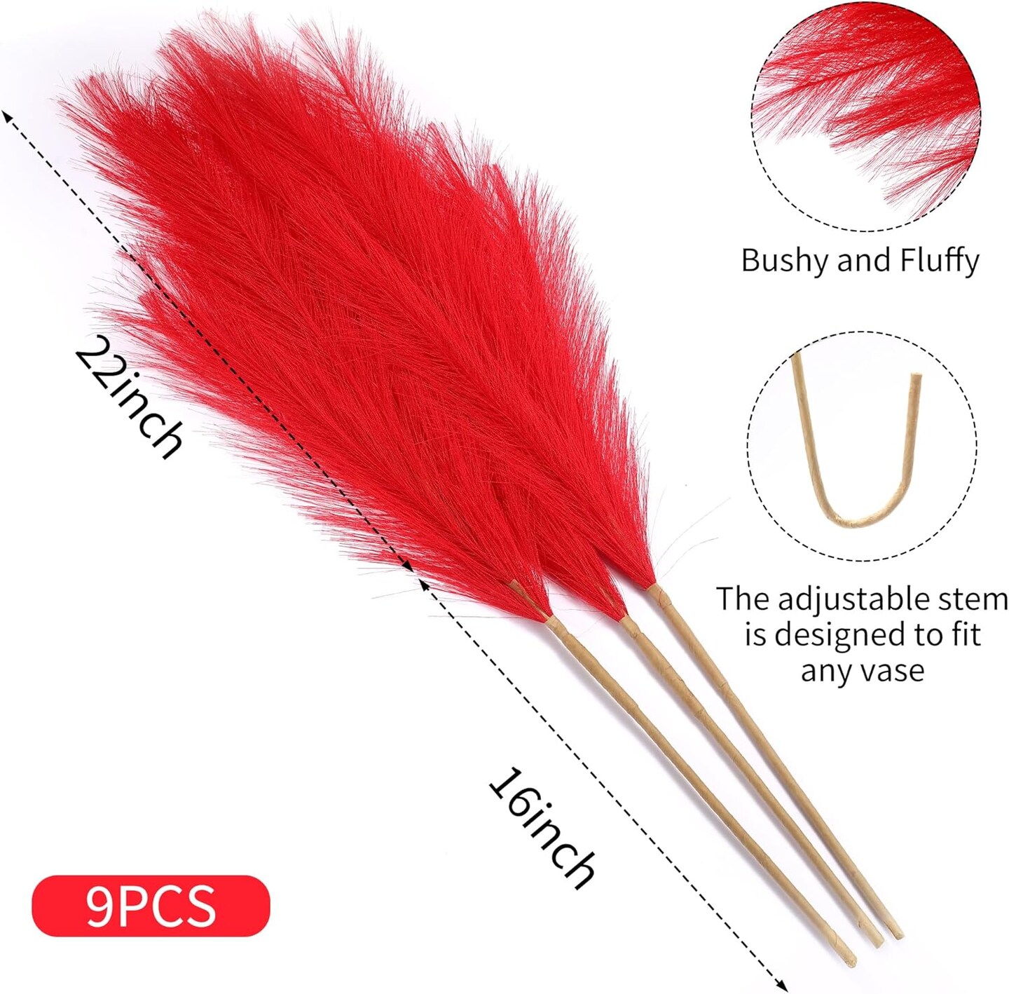 9 Stems Red Pampas Grass - 38 Inch