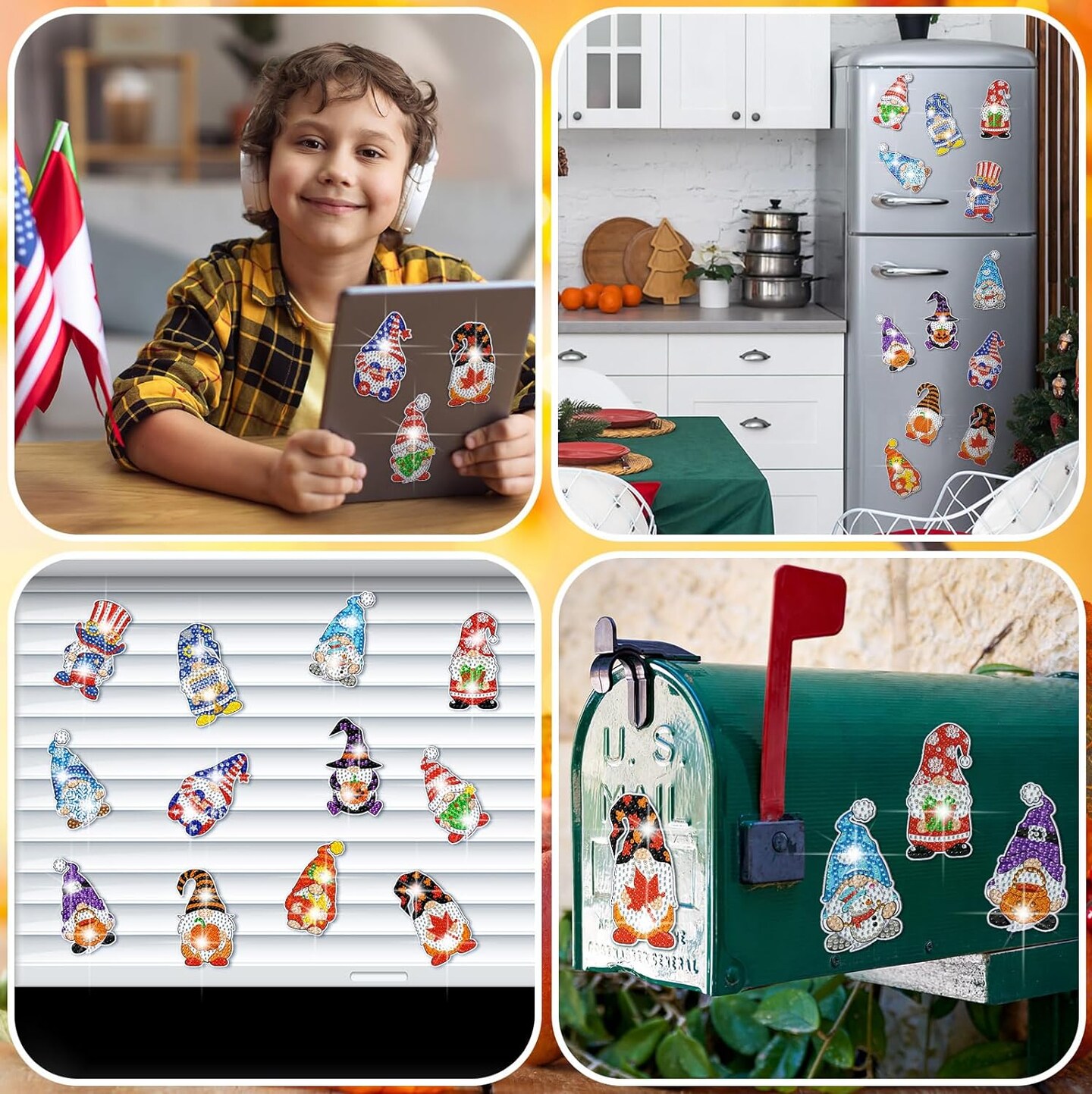 12-Piece Diamond Art Refrigerator Magnets – DIY Holiday Gnome Kits for Adults and Beginners, Interchangeable Home Decor and Craft Gifts