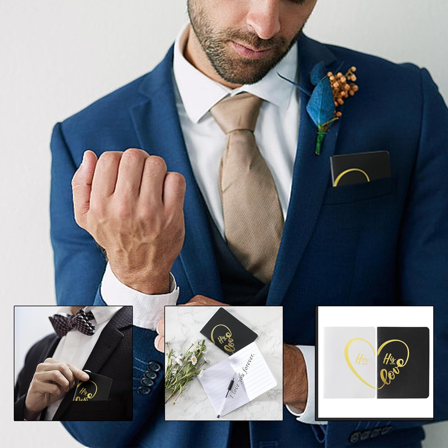 Vow Books His and Hers, Black and White Color Vow Books for Wedding, Hard Cover His and Her Vow Books with Gold Foil Heart, Wedding Essentials, 32 Lined Pages, 4 * 5.5 inch