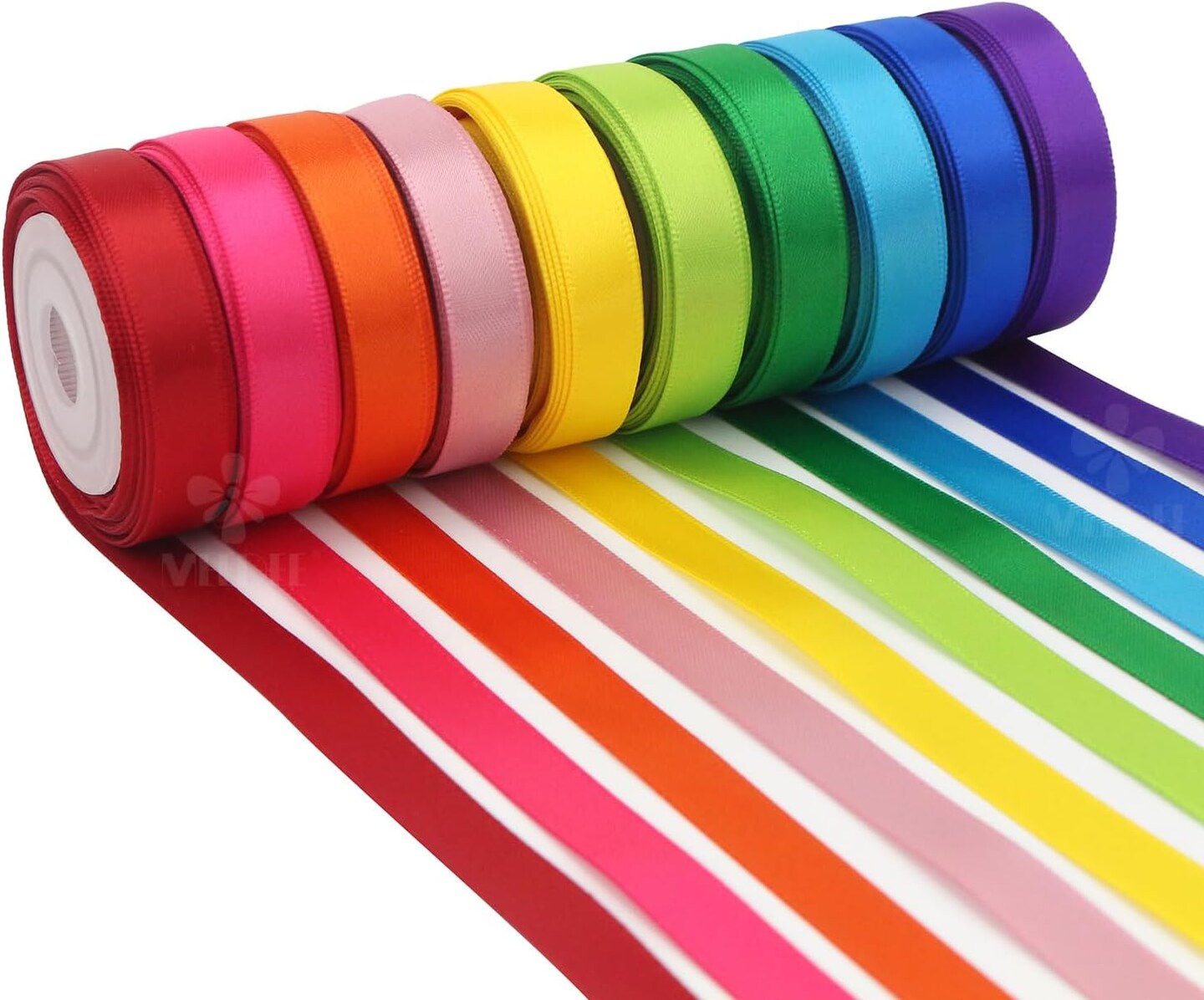 Rainbow Ribbon Solid Color Assortment 10 Colors Double Face Satin Ribbon for Gift Wrapping Happy Birthday Party Decorations, 3/8&#x22; X 5 Yard Each Total 50 Yds Per Package