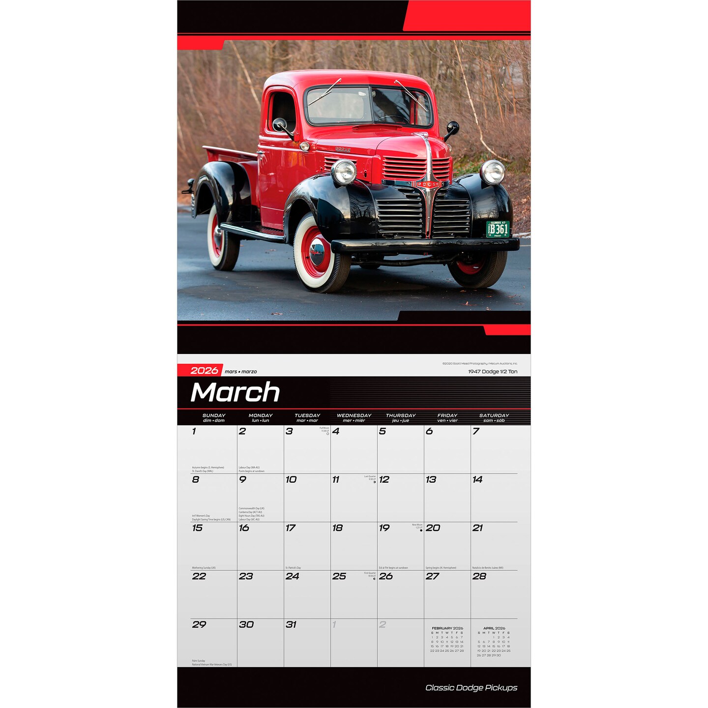 Classic Dodge Pickups OFFICIAL | 2026 12 x 24 Inch (Hanging) Monthly Square Wall Calendar | Foil Stamped Cover | Plastic-Free | BrownTrout | Truck Motor