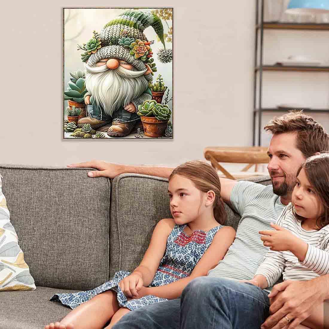 Stamped Cross Stitch Kits for Adults - Gnome Succulent Embroidery Kits for Beginners Adults