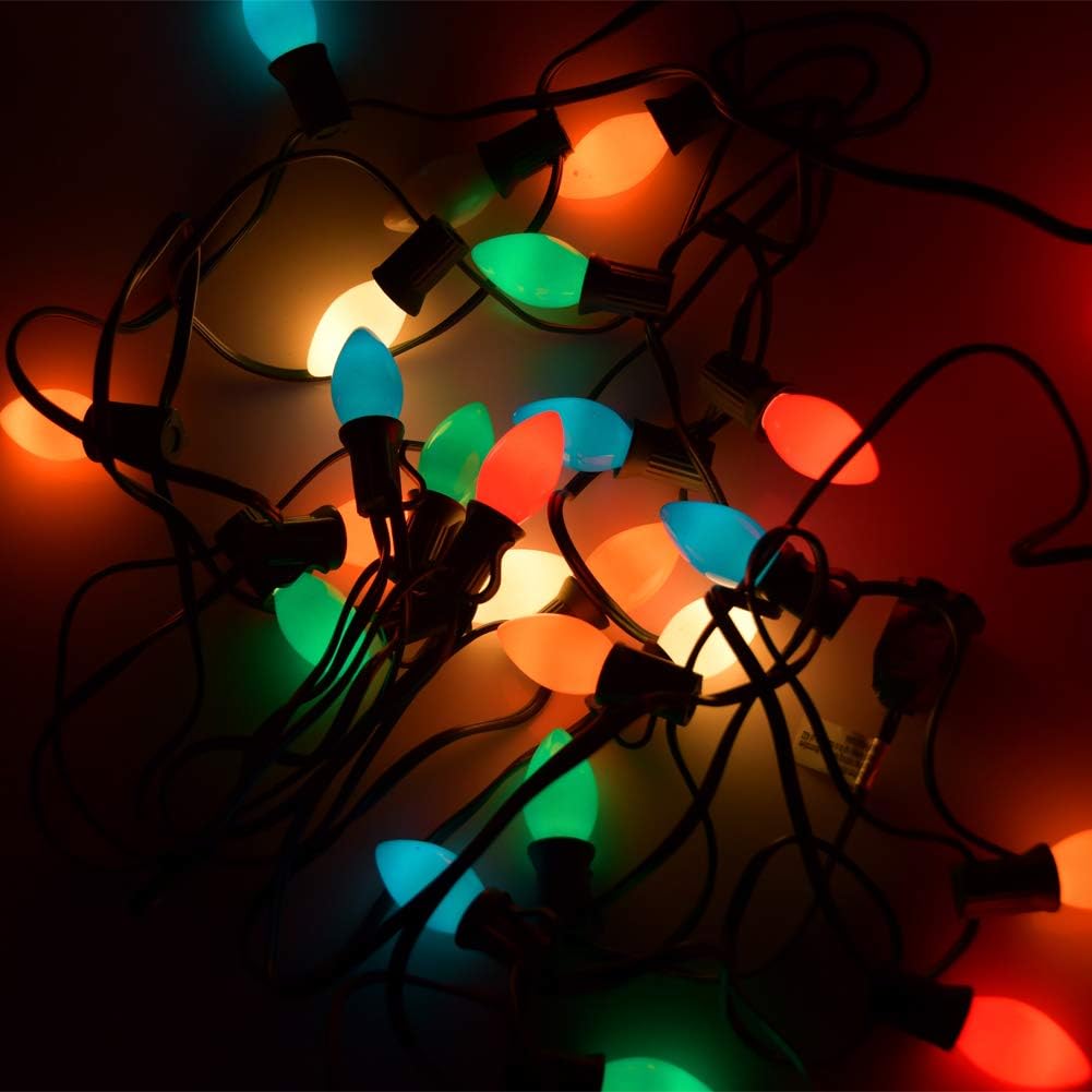25Ft Multicolor Christmas Lights C7 Vintage Christmas String Lights with 27 Multicolor Ceramic Bulbs