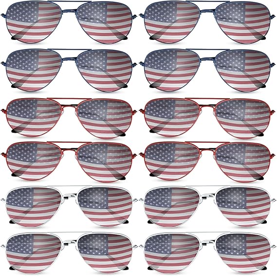 12 Pack Mens Women American Flag Sunglasses USA Flag Glasses for 4th of July for Independence Day Patriotic Decoration