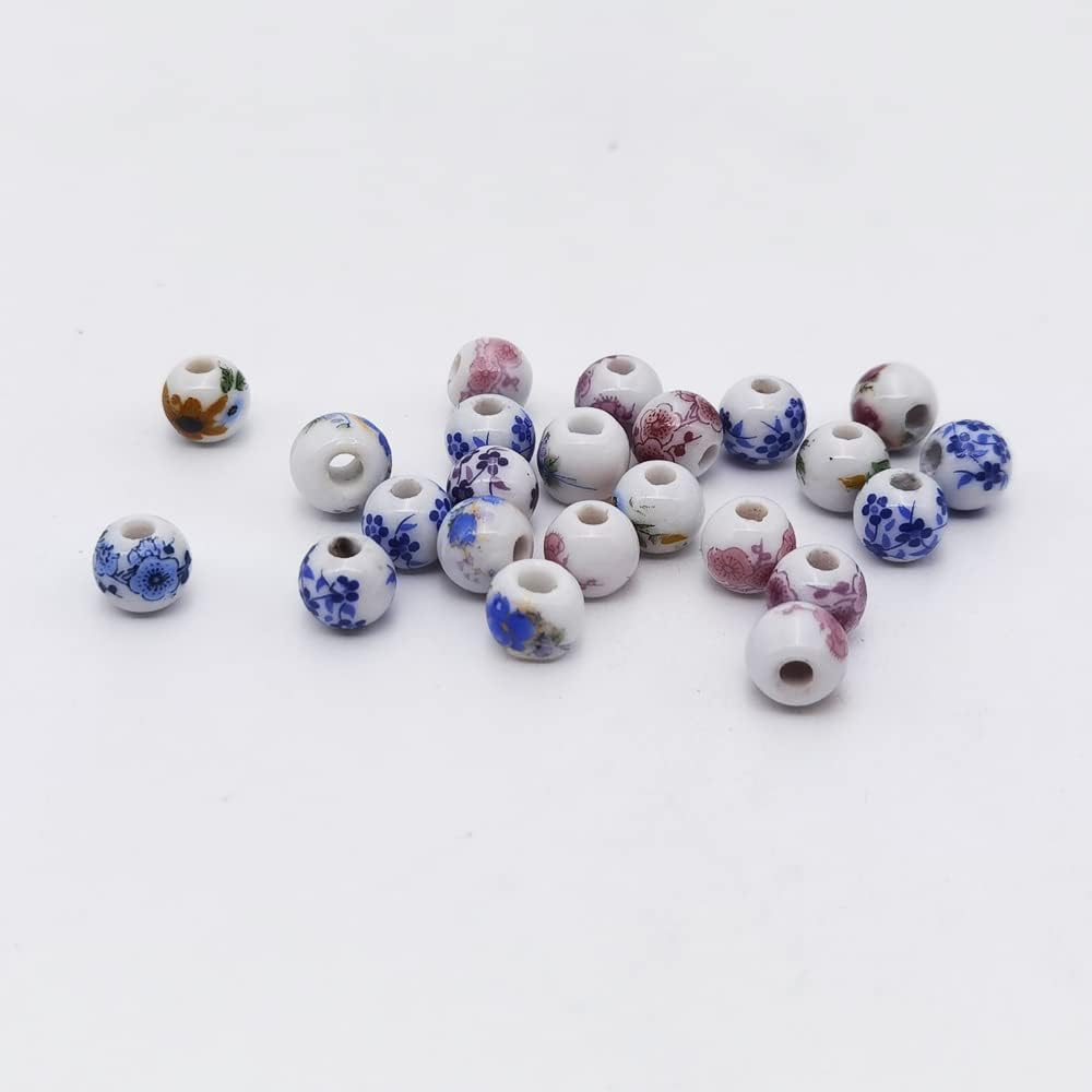 180 Pieces Porcelain Beads Chinese Round Ceramic Beads 8mm for Handmade Jewelry Making Bracelets Necklace Making, Flower