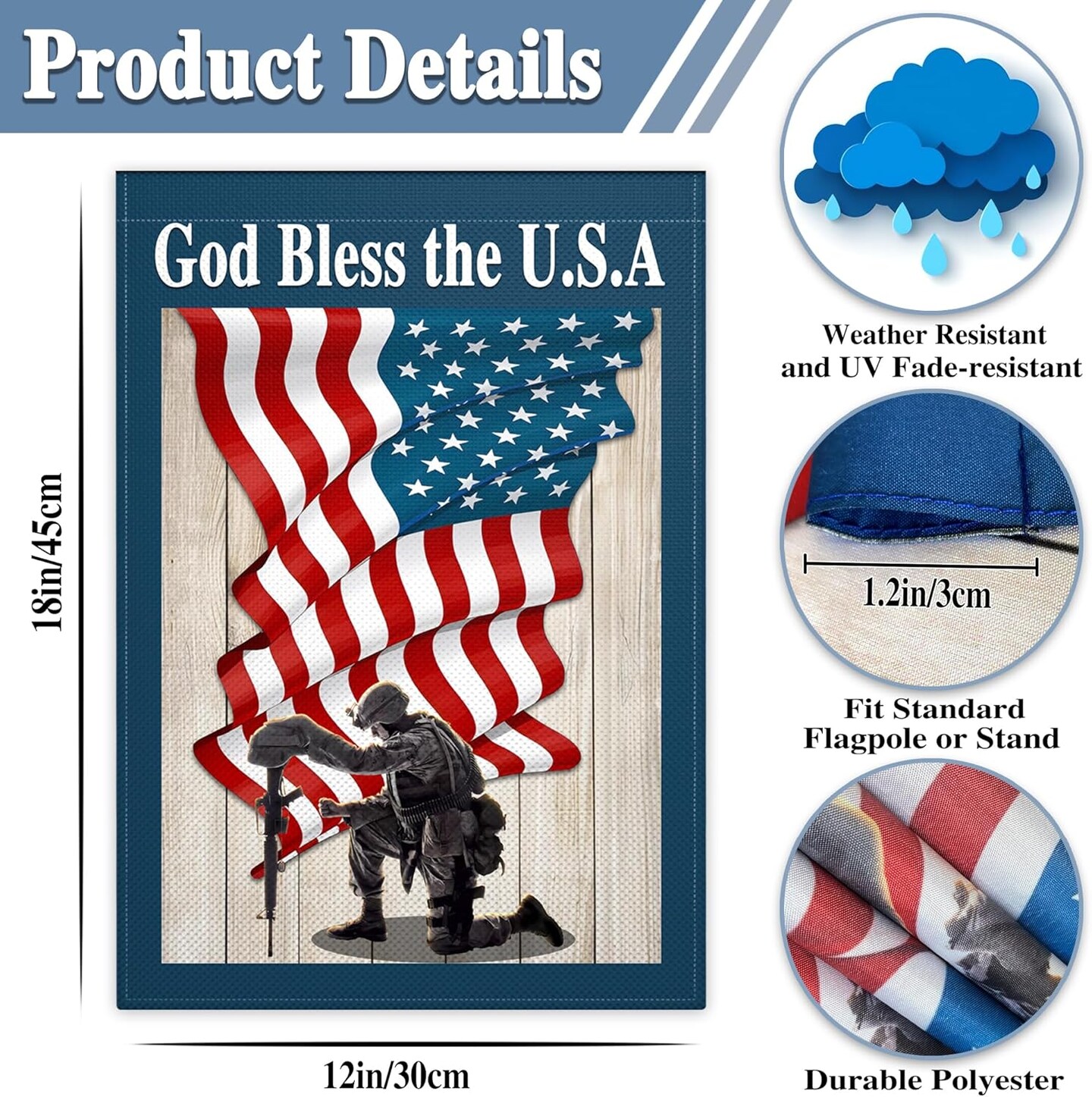 Memorial Day Garden Flag 12x18 Inch Double Sided God Bless America
