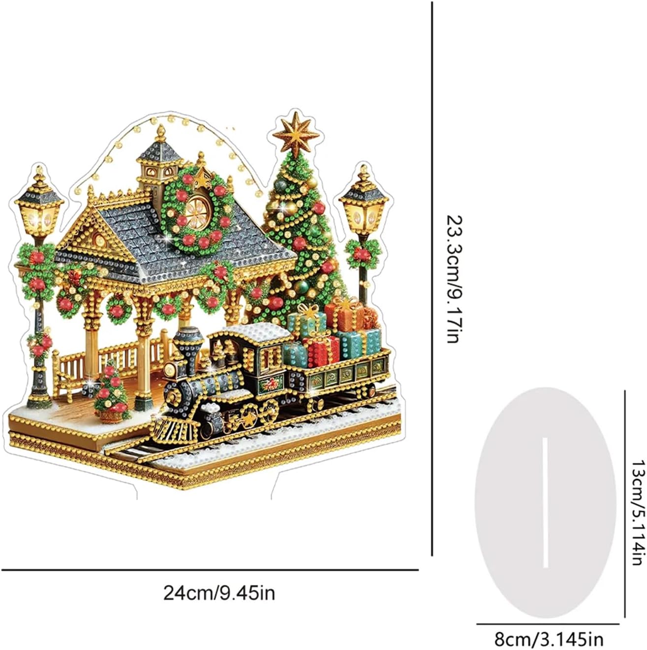 DIY Tabletop Diamond Art Painting Kit&#xFF0C;9.45x9.17inch Special Shaped Rhinestone Desk Placement Ornament&#xFF0C;Home Stand Up Gem Painting Craft Kit(Christmas Railway Station-1)
