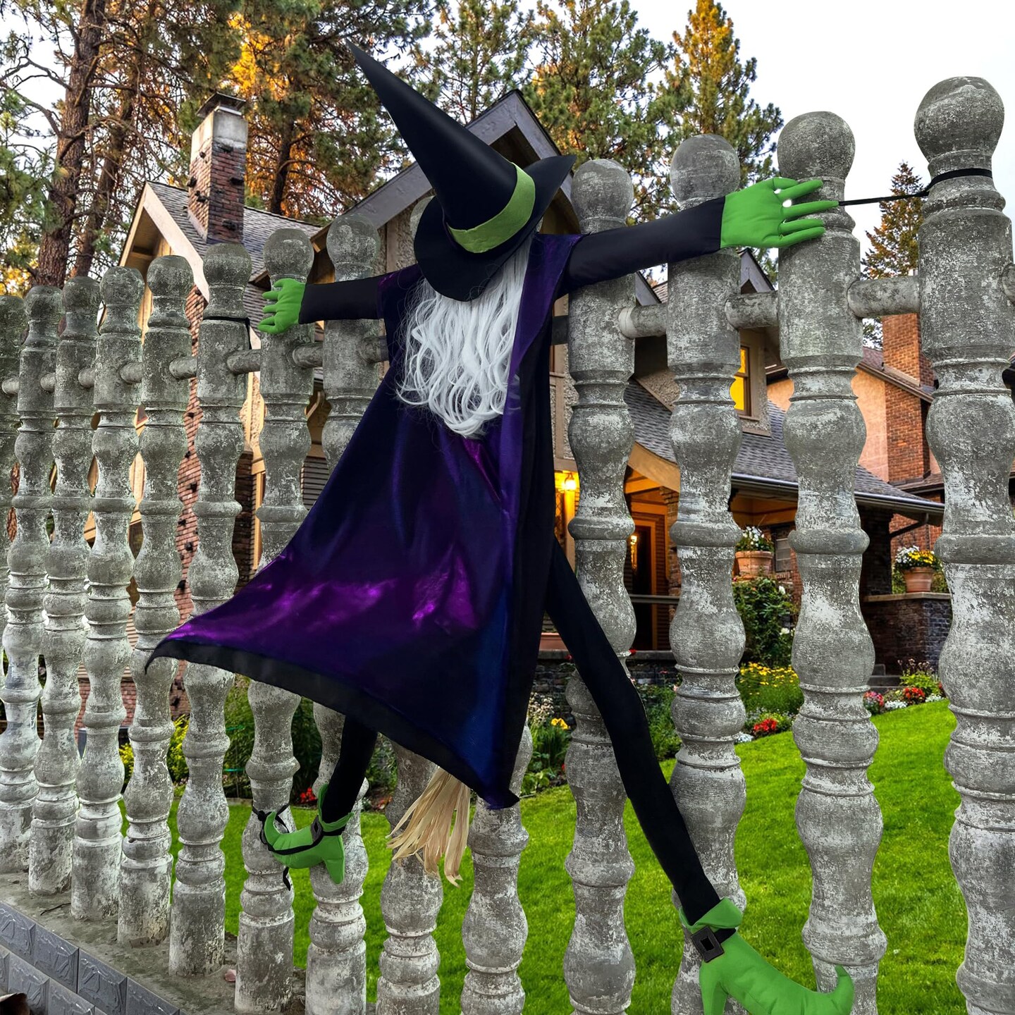 Crashing Witch into Tree Large Halloween Decor Outside, 64&#x22; Flying Witch Hitting Tree Halloween Decorations, Hanging Witches Halloween Outdoor Decor for Haunted House Prop, Porch, Yard,Tree Decoration