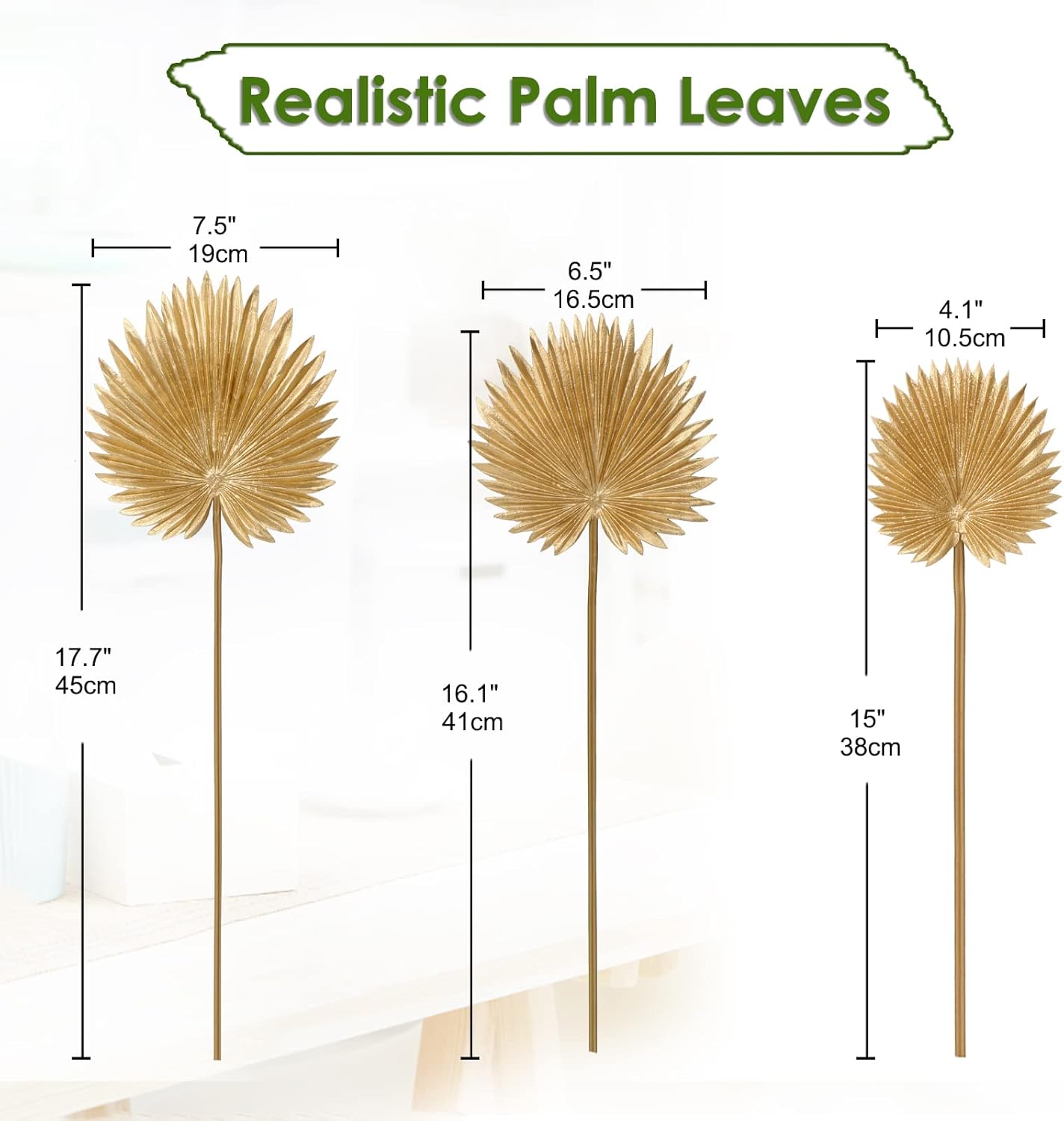6 Pcs Pu Foam Artificial Gold Palm Leaves Faux Palm