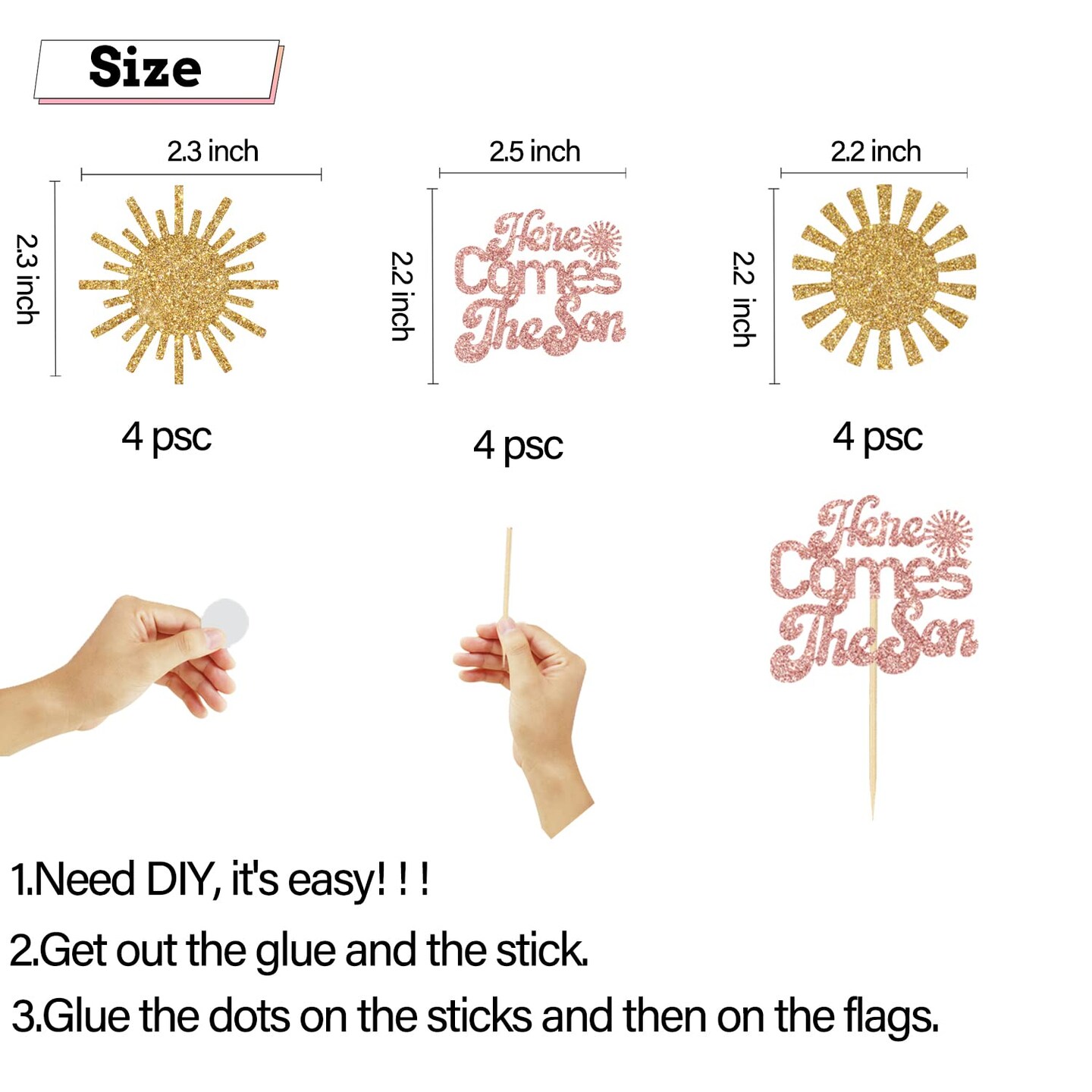 12Pcs The Son Is Coming Cupcake Toppers, Baby Shower Cupcake Decorations, Sunshine Gender Reveal Party Supplies, A Little Sunshine is On The Way Baby Shower Sign Gold & Rose Gold