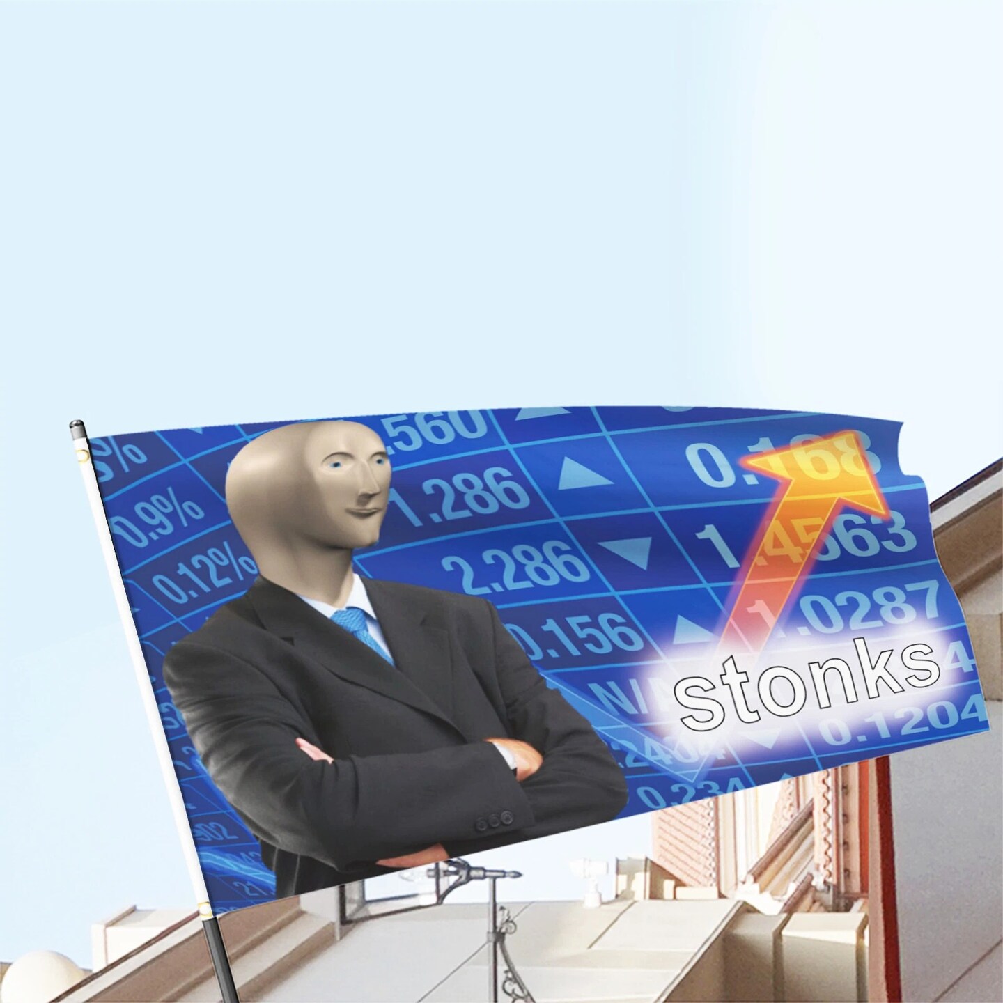 Stonks Meme Flag 3x5FT College Dorm Room Party Man Cave
