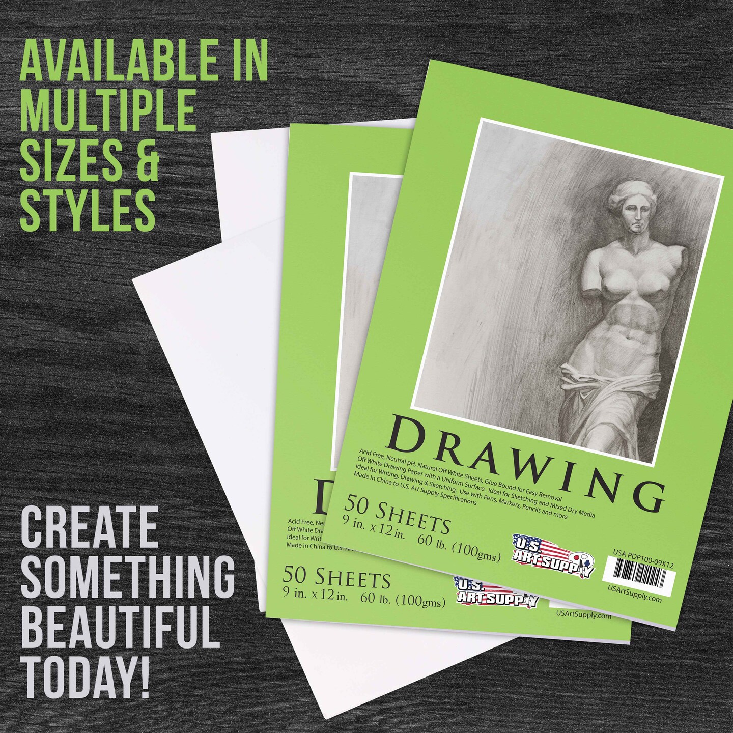 9&#x22; x 12&#x22; Premium Drawing Pad, Pack of 2 (50 Sheets Each), 60 lb (100 gsm) - Artist Sketch Book, Mixed Media Paper, Sketchbook for Drawing, Colored Pencils, Charcoal - Adults, Students
