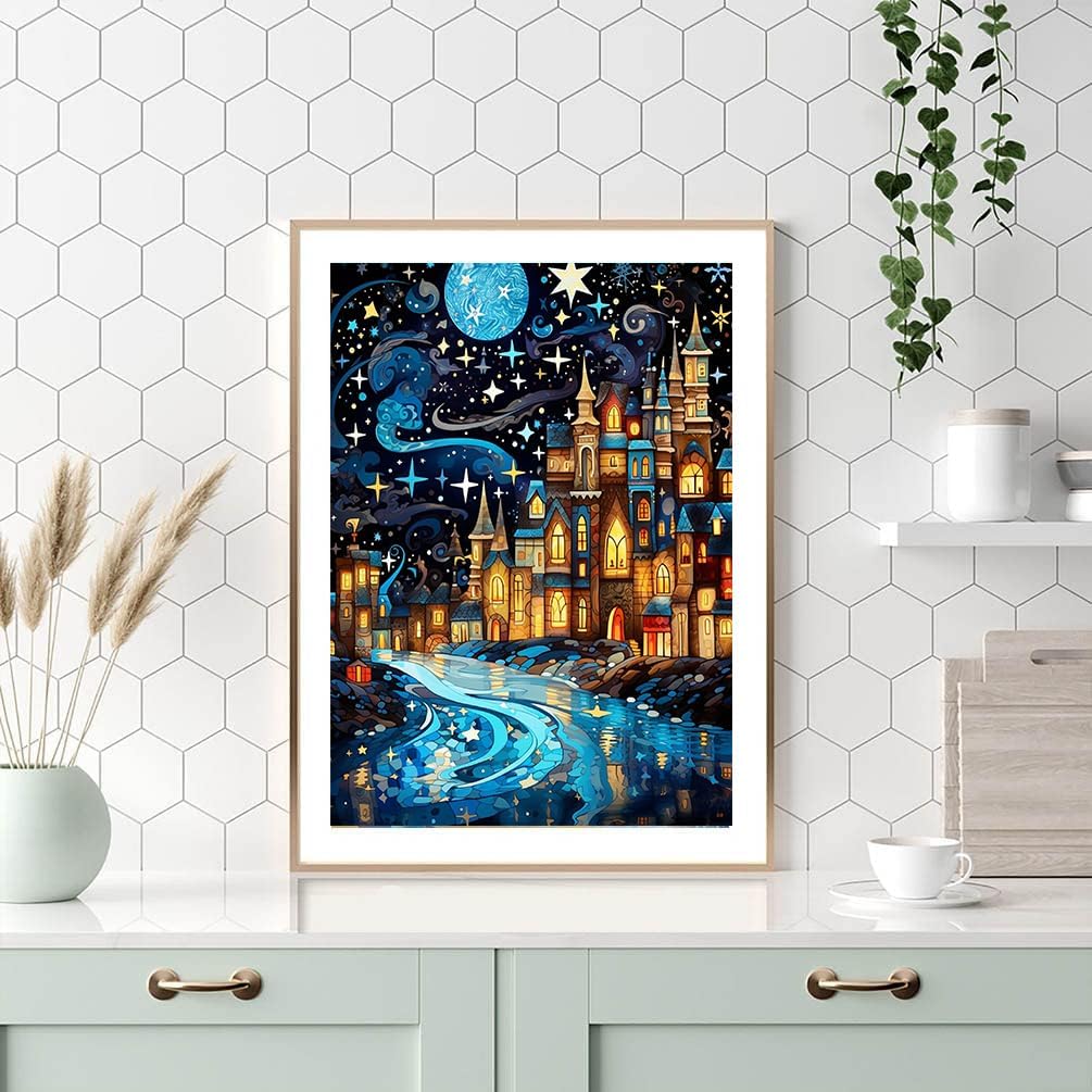 Starry Sky Diamond Art Painting Kits for Adults - 5D Diamond Painting Art Kits for Adults Beginner, Round Full Drill Landscape DIY Diamonds Gem Art Kits for Home Wall Decor 12x16 Inch