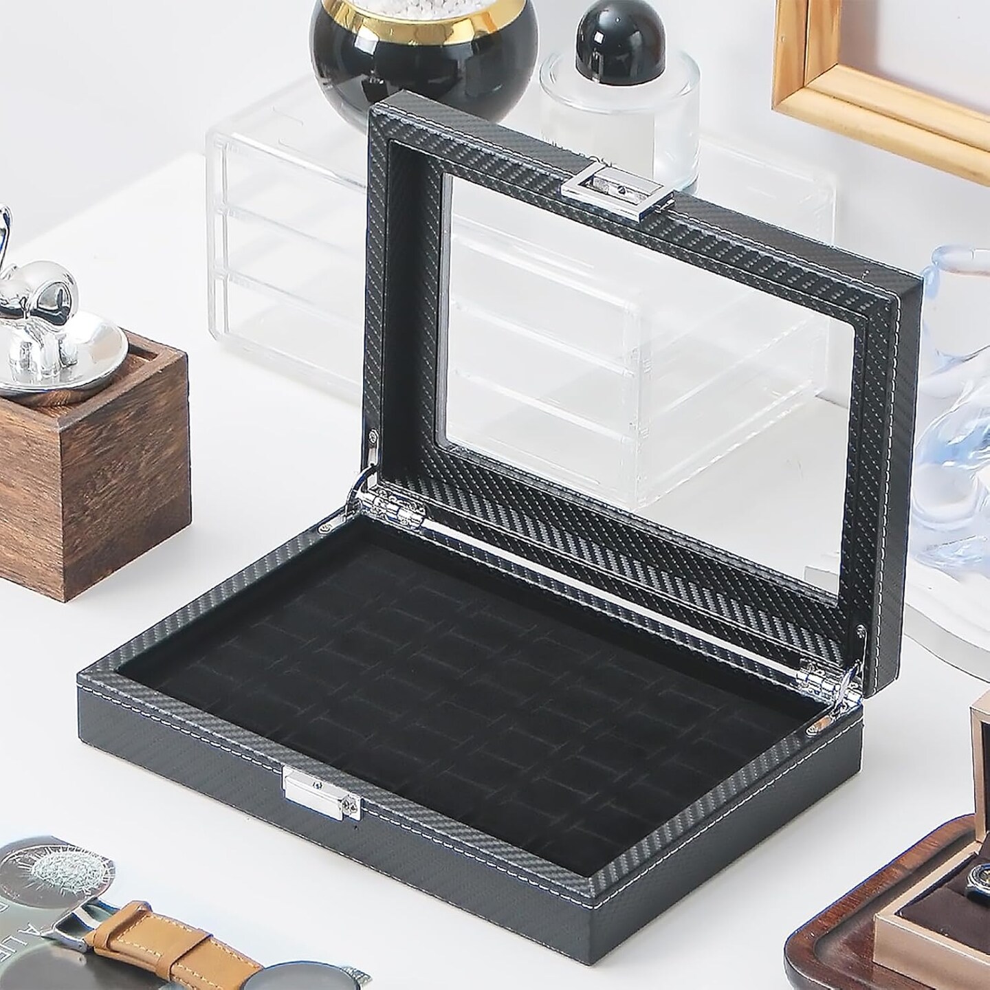 49-Slot Ring Organizer Box with Clear Lid, Elegant Ring Display and Storage Tray for Women