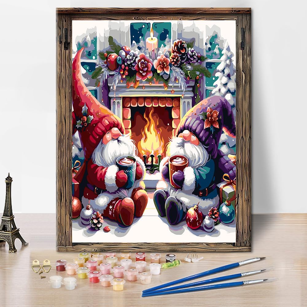 Christmas Gnome Paint by Number for Adults - Gnome Paint by Number, DIY HD Canvas Acrylic Painting Christmas Paint by Number, Perfect for Home Wall Decoration and Holiday Gifts 16X20Inch