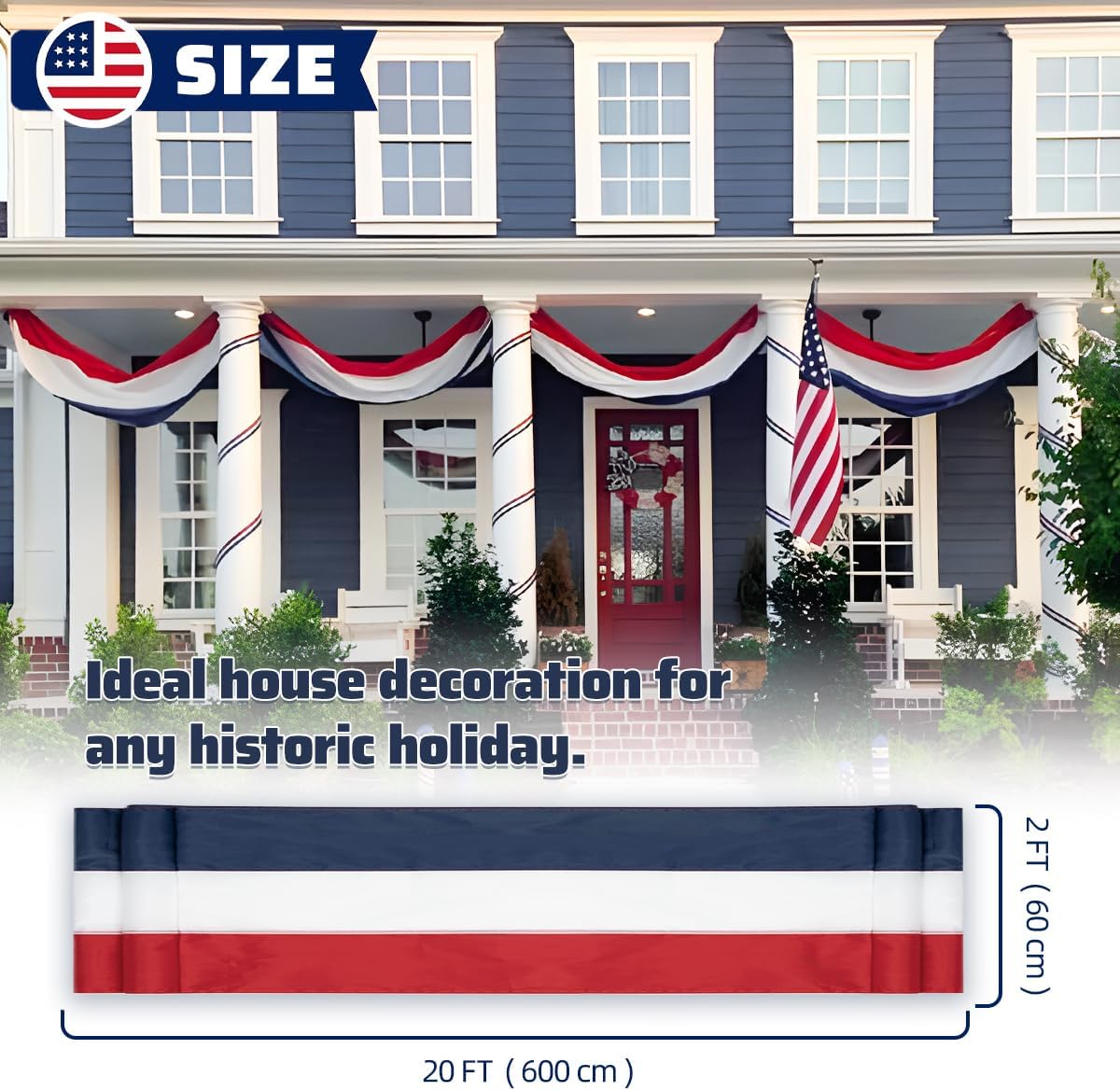 4Pack American Bunting Flag 2" x 20Ft Red, White & Blue Stripe Banner USA Patriotic Bunting Flags 4th of July Decoration for Outside Porch