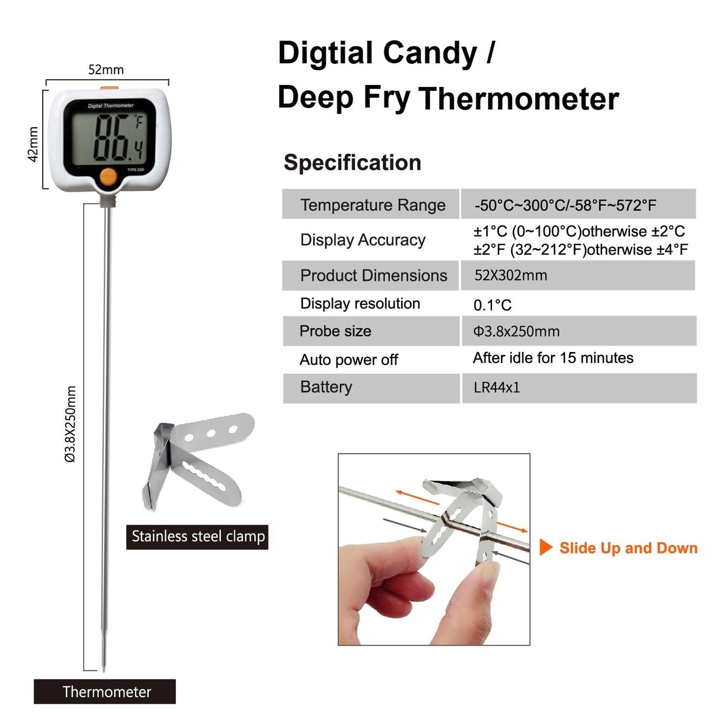 Candy Thermometer for Candy Making with Pot Clip,Best Instant Read Thermometer Digital for Cooking, Baking, Candy and Cheese Making &#x2013; 10 Inch Probe, Large Rotating LCD Display, Essential Baking Tool