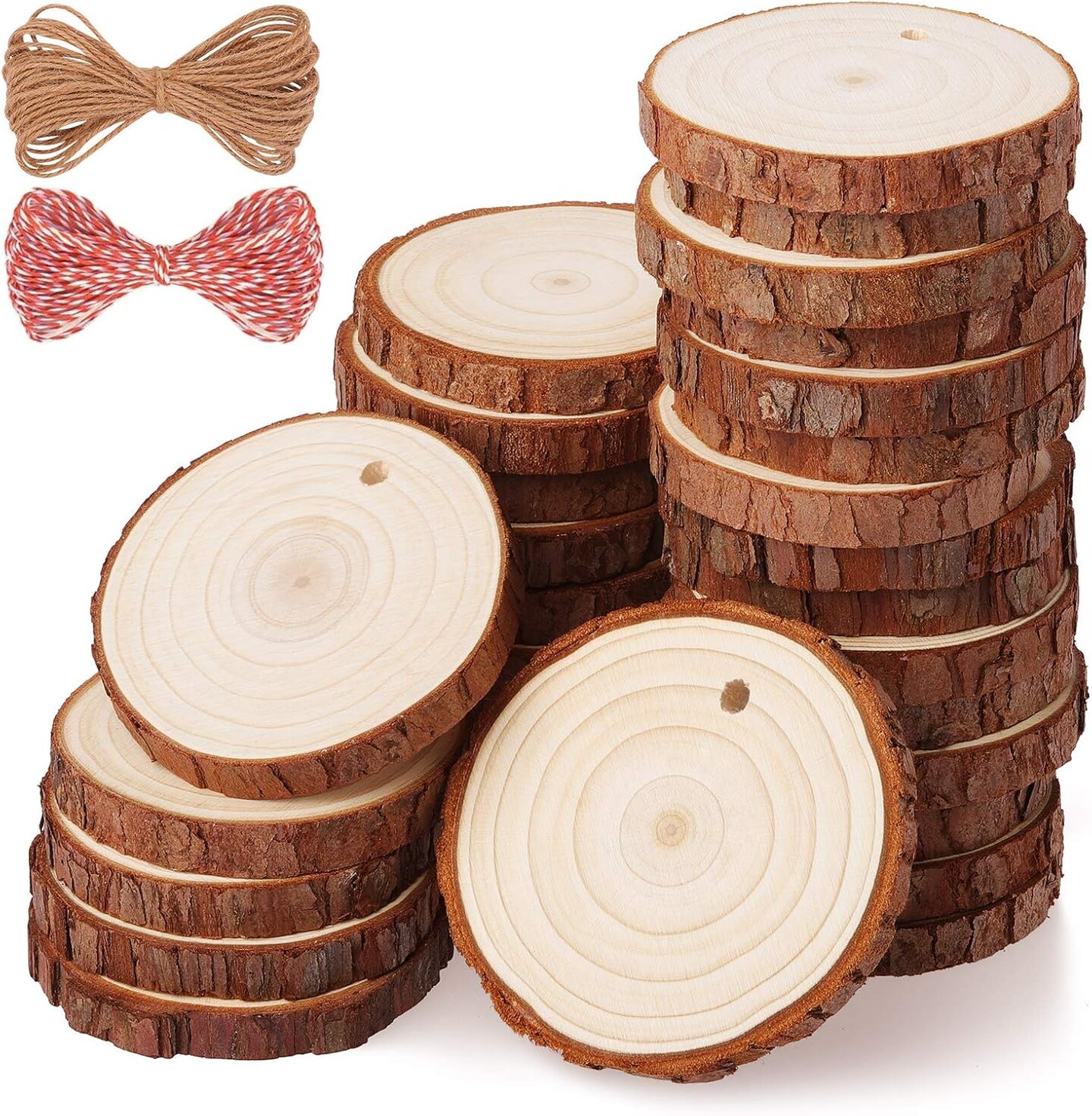 30-Pack Wood Slices (2.0–2.4 Inches) – Unfinished Craft Wood Circles with Pre-Drilled Holes, Ideal for DIY Projects, Arts & Crafts, and Christmas Ornaments