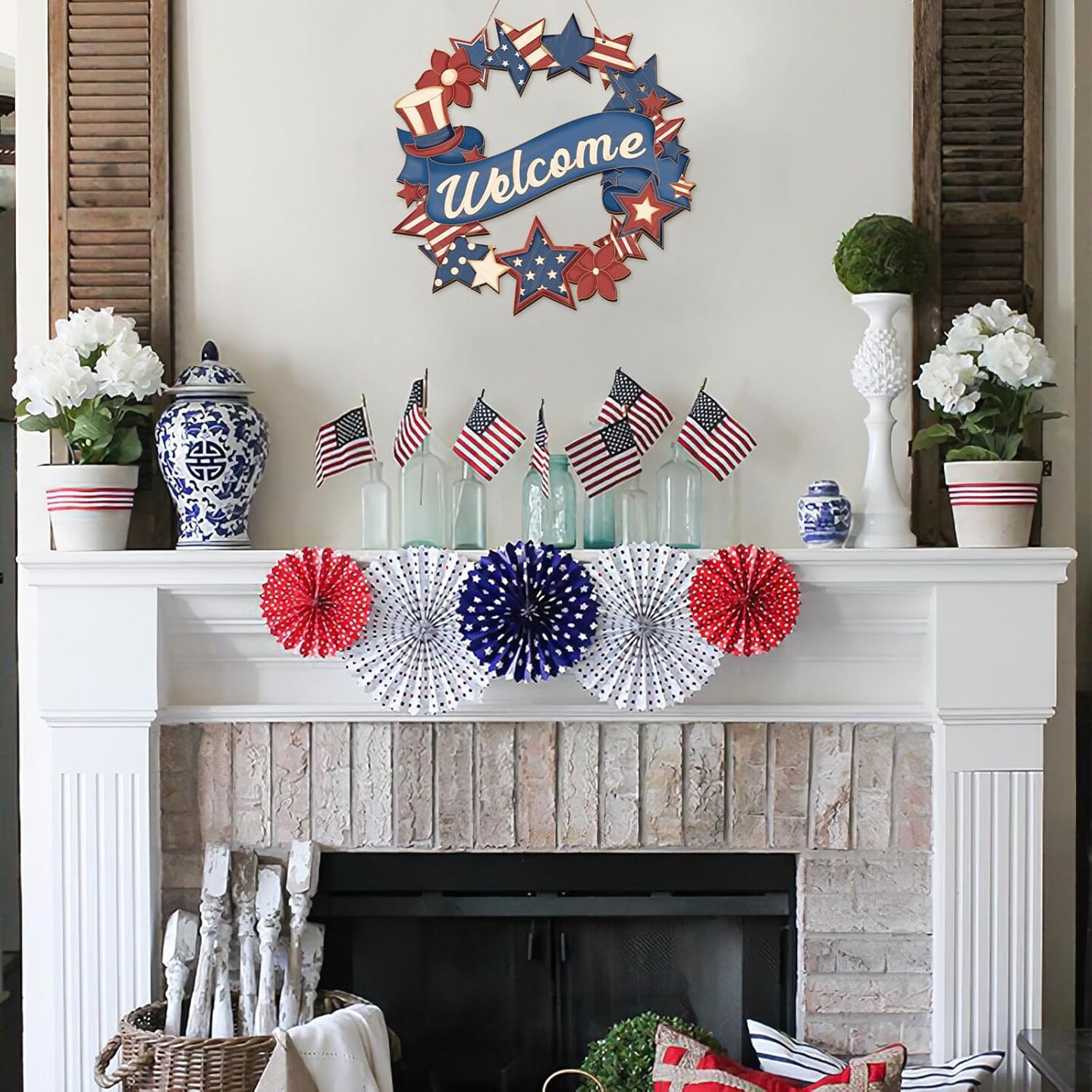 4th of July Wood Crafts to Paint for Kids Adults, 3 Sets Paintable Unfinished Wooden Patriotic Ornaments for Craft, Memorial Veterans Day DIY Cutouts Wreath for Painting Door Decorations (Star)