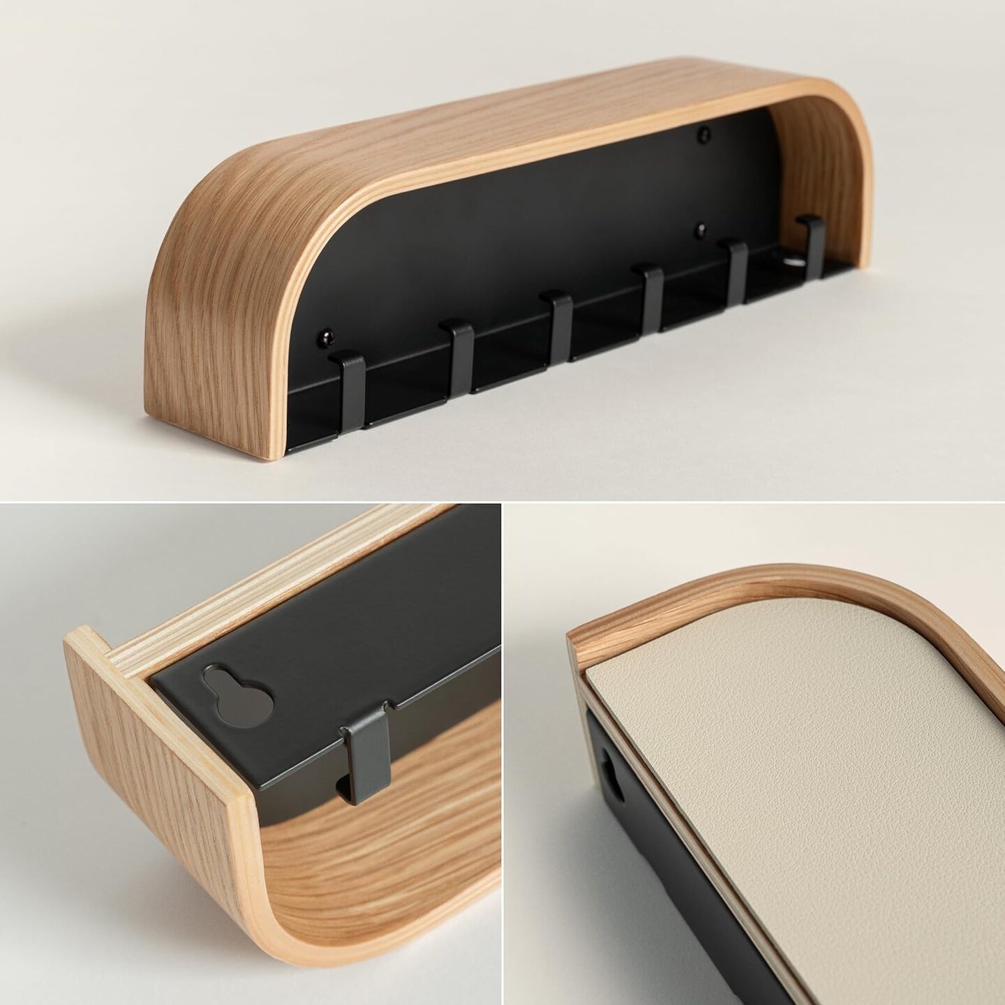 Key Holder 'Fyndig' | Minimalist Key Hook Design from Berlin | Modern Key Holder Wall Mount with Wooden Shelf | Key Rack for Wall as Entryway Organizer | Oak