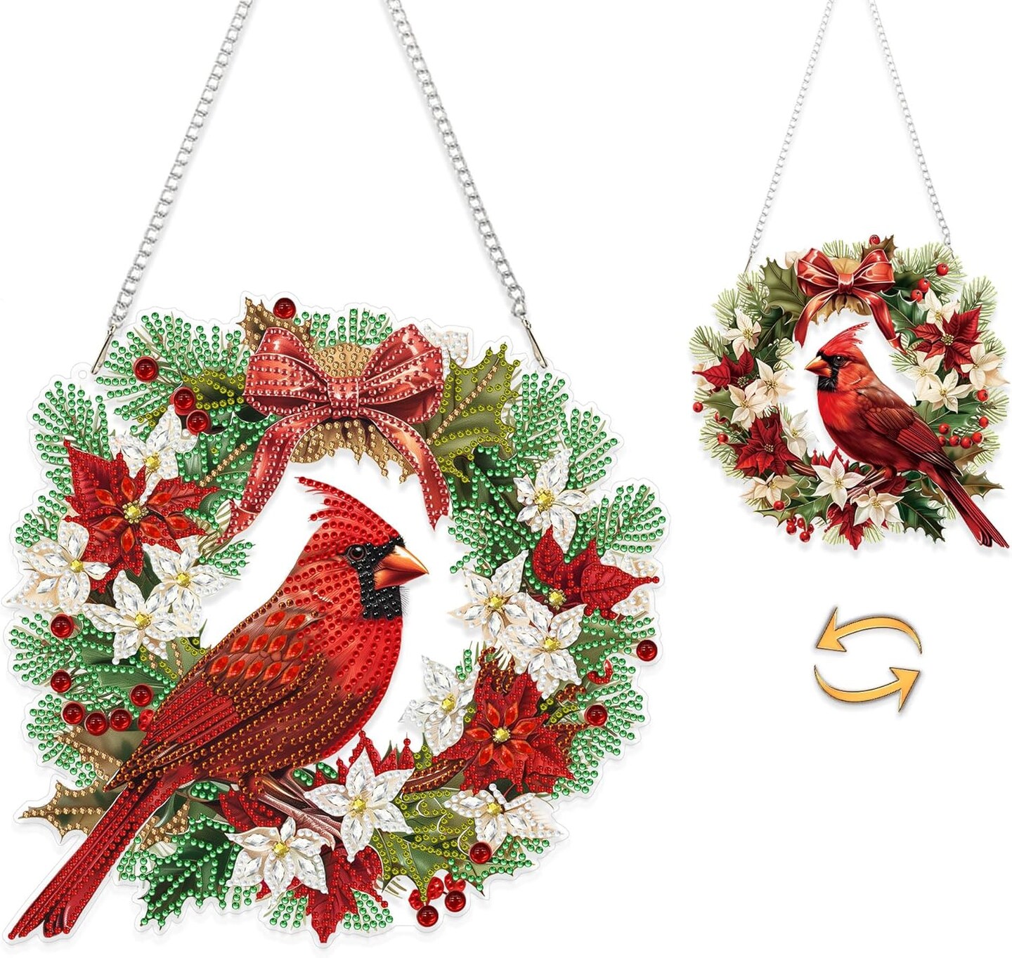 Christmas Diamond Art Hanging Kit for Adults – DIY Double-Sided Acrylic Diamond Painting Ornament, Cardinal Bird Pendant Board