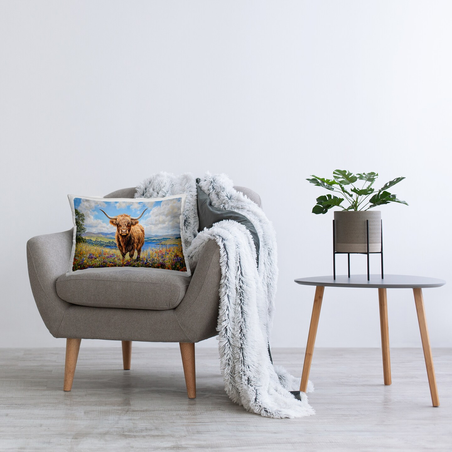 Stupell Industries Highland Cattle in Summer Meadow Decorative Printed Throw Pillow, design by Franklyn Gregory, 14 x 7 x 20