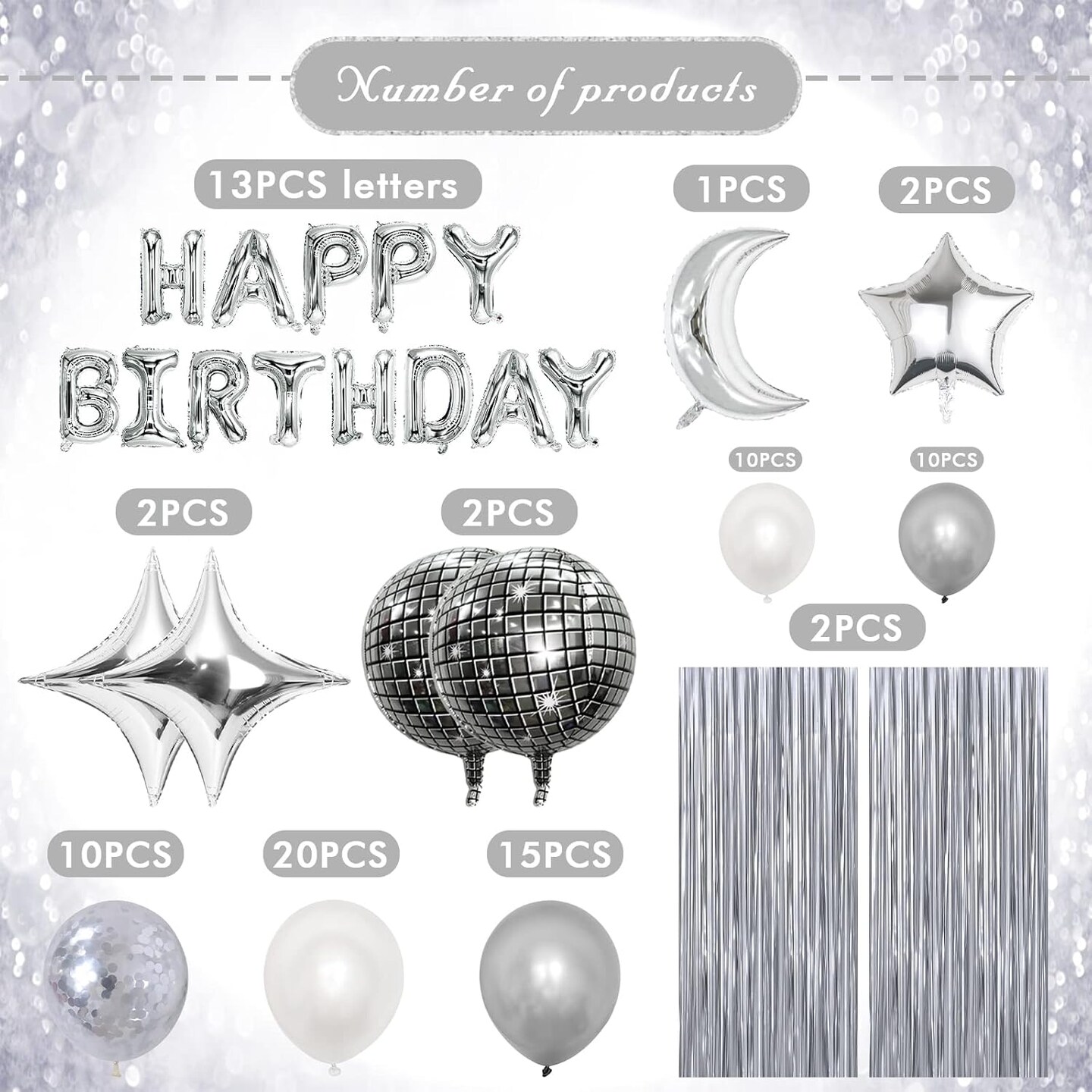Disco Birthday Party Decorations - 87pcs Disco Happy Birthday Party Decorations Silver Backdrop Disco Birthday Balloons Ball Decor 60s 70s 80s Cool Retro Silver Birthday Decorations Women Men