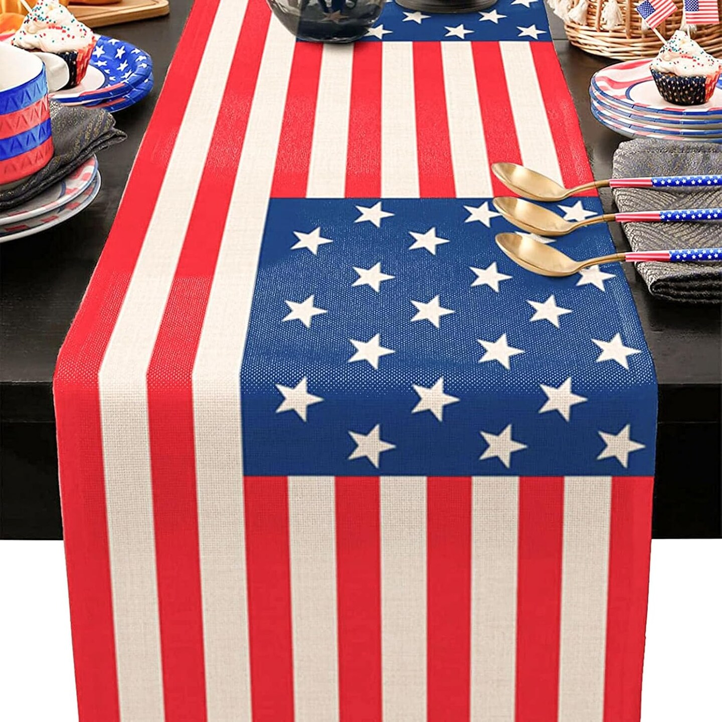 4th of July Table Runner, America Flag Memorial Day Table Runners, Stars Stripes Patriotic Table Decoration, Independence Day Runner for Kitchen Dining Party Home Decor, 13x47 Inch