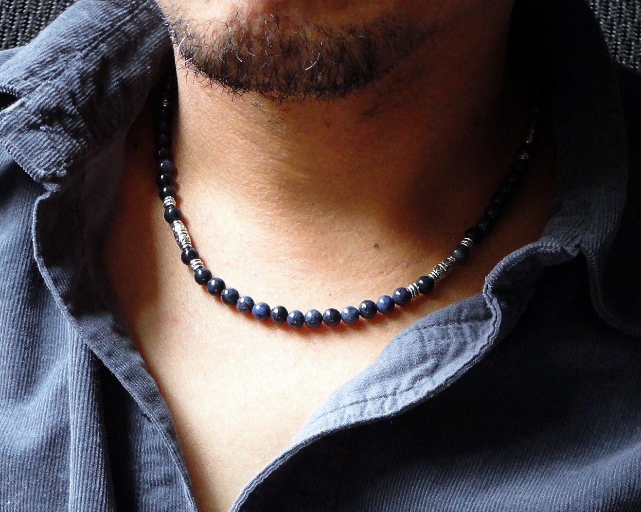 Men's Gemstone Beads Necklace Men's Amethyst Beaded Necklace