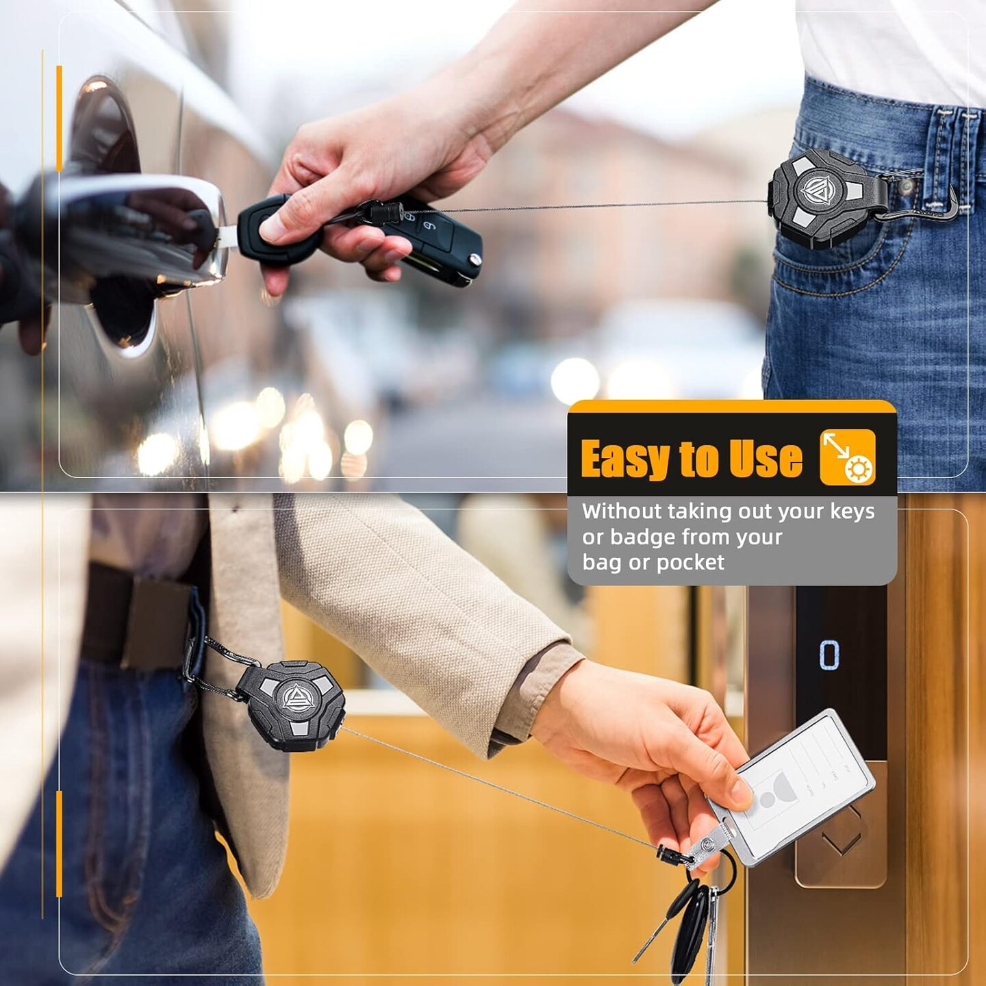 2 Pack Retractable Keychain, Heavy Duty Carabiner Badge Holder, Tactical ID Badge Reel with 31.5&#x27;&#x27; Coated Steel Cord, Bearing