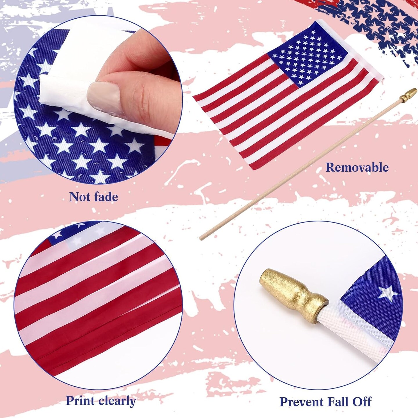 300 Pack Small American Flag on Stick 5 x 8 Inch Mini Handheld US Flag with Solid Wooden Pole Safety Spear Tip for Memorial Day 4th of July