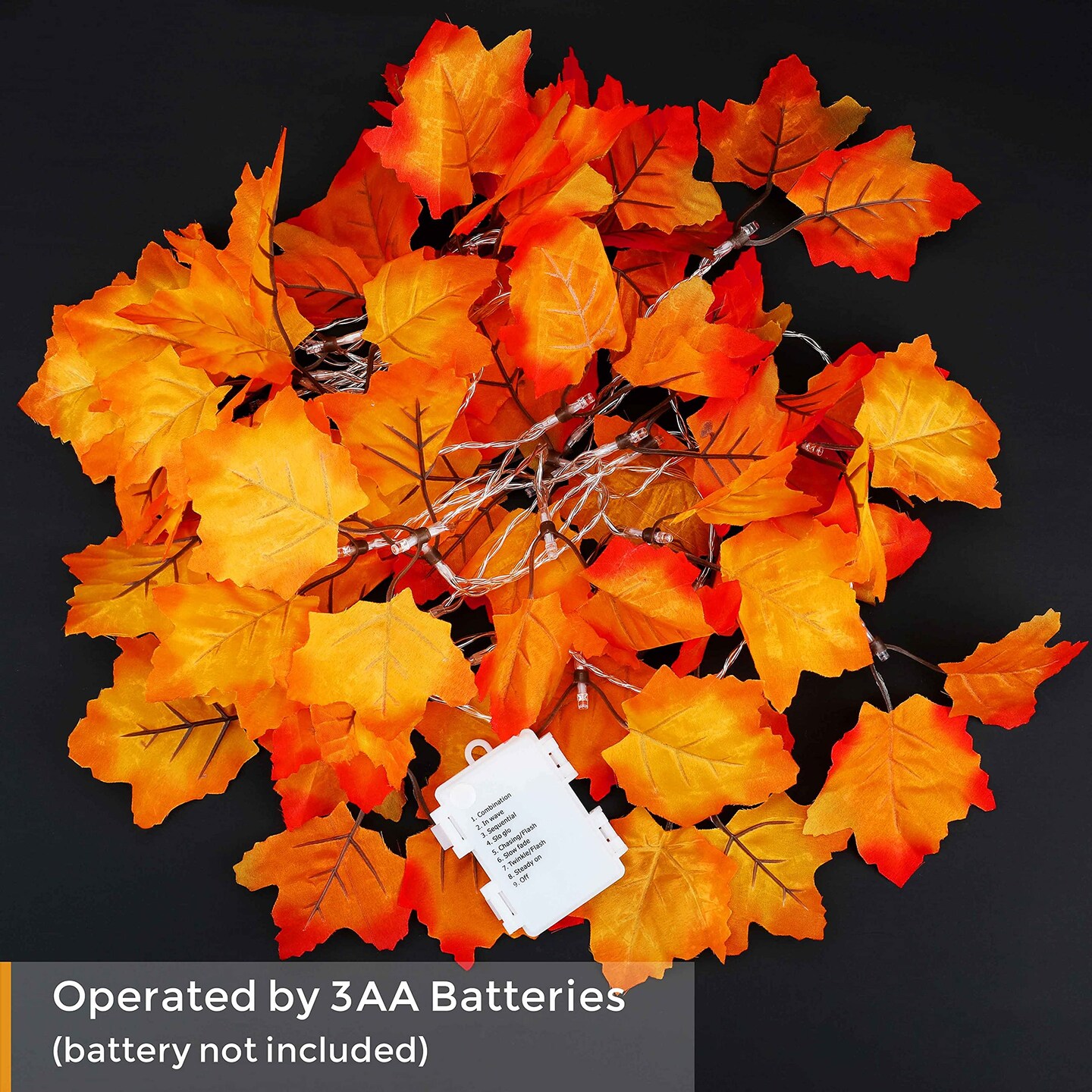 8 Lighting Modes &#x26; Timer Fall Decorations for Home Maple Leaf Garland with Lights 40LED Battery Operated Waterproof String Lights, Thanksgiving Halloween Fall Decor Indoor Outdoor Autumn