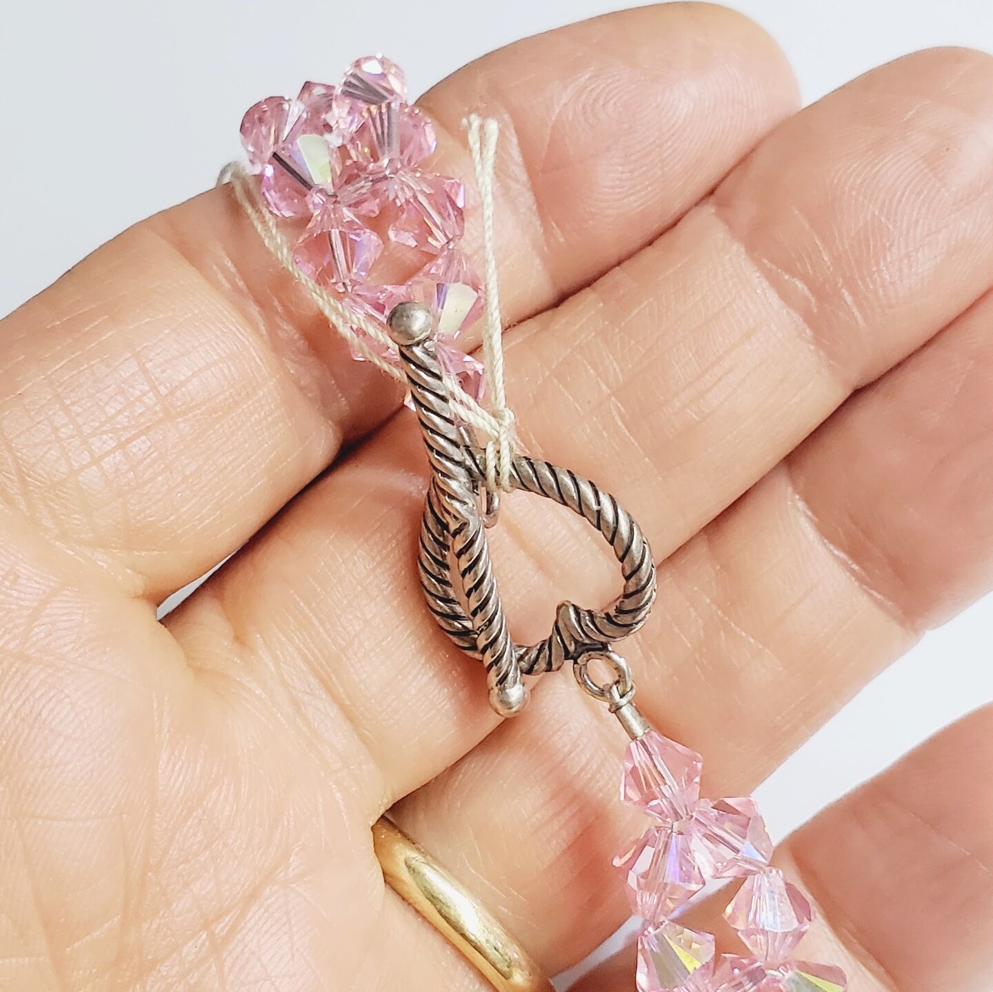 Handmade Luscious Pink Swarovski Crystal Wire Woven Sterling